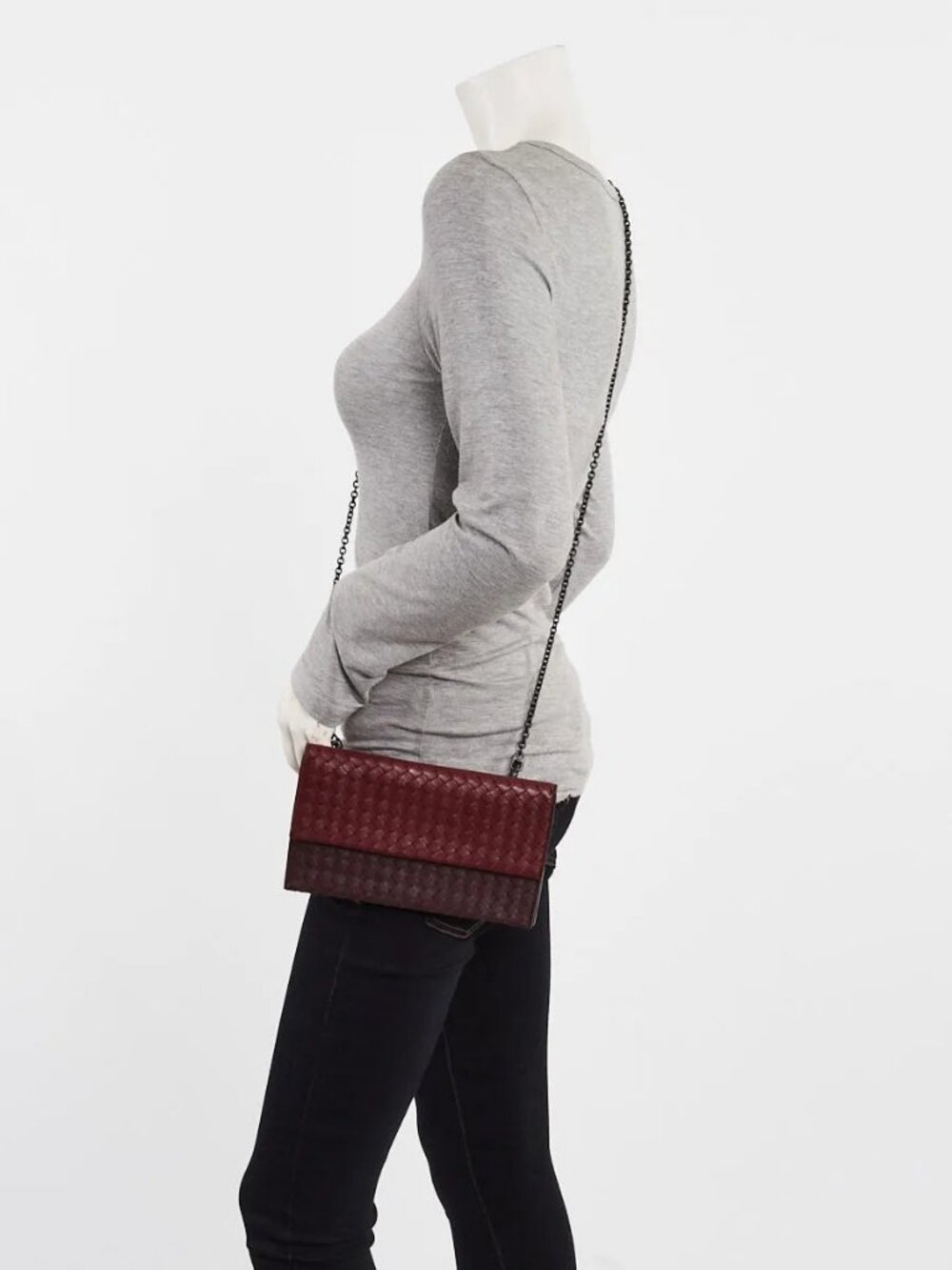 Bottega Veneta Red/Purple Intrecciato Woven Nappa Leather Wallet On Chain Bag